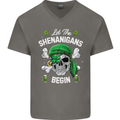 St Patricks Day Let the Shenanigans Begin Mens V-Neck Cotton T-Shirt Charcoal