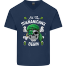St Patricks Day Let the Shenanigans Begin Mens V-Neck Cotton T-Shirt Navy Blue