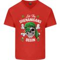 St Patricks Day Let the Shenanigans Begin Mens V-Neck Cotton T-Shirt Red