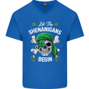 St Patricks Day Let the Shenanigans Begin Mens V-Neck Cotton T-Shirt Royal Blue