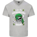 St Patricks Day Let the Shenanigans Begin Mens V-Neck Cotton T-Shirt Sports Grey