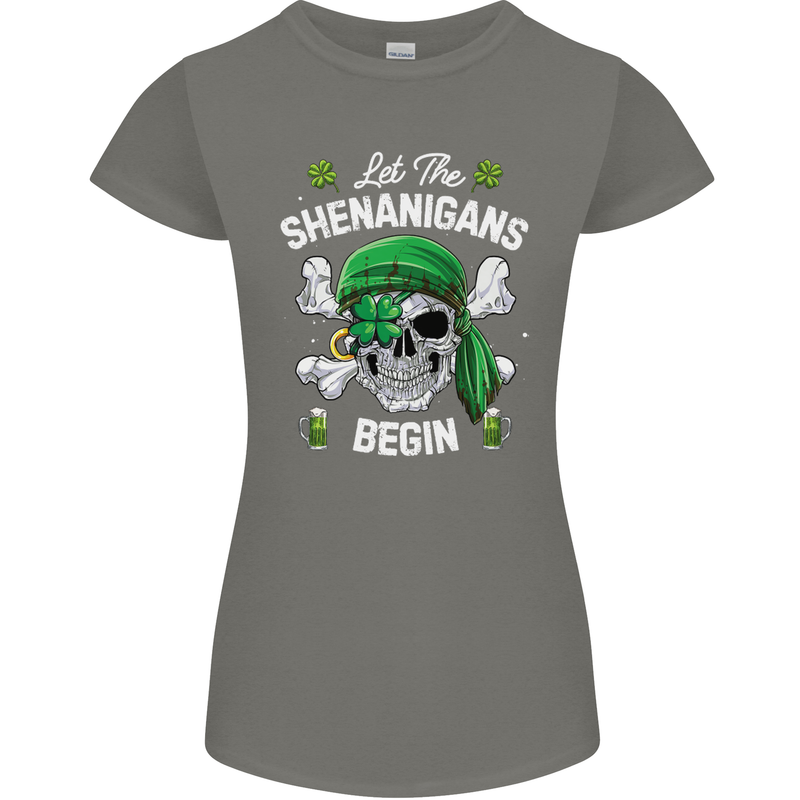 St Patricks Day Let the Shenanigans Begin Womens Petite Cut T-Shirt Charcoal