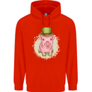 St Patricks Day Pig Mens 80% Cotton Hoodie Bright Red