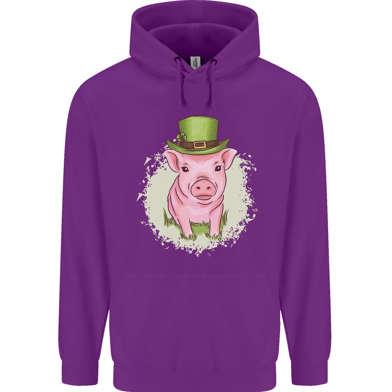 St Patricks Day Pig Mens 80% Cotton Hoodie Purple