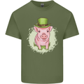St Patricks Day Pig Mens Cotton T-Shirt Tee Top Military Green
