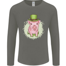 St Patricks Day Pig Mens Long Sleeve T-Shirt Charcoal