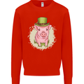 St Patricks Day Pig Mens Sweatshirt Jumper Bright Red