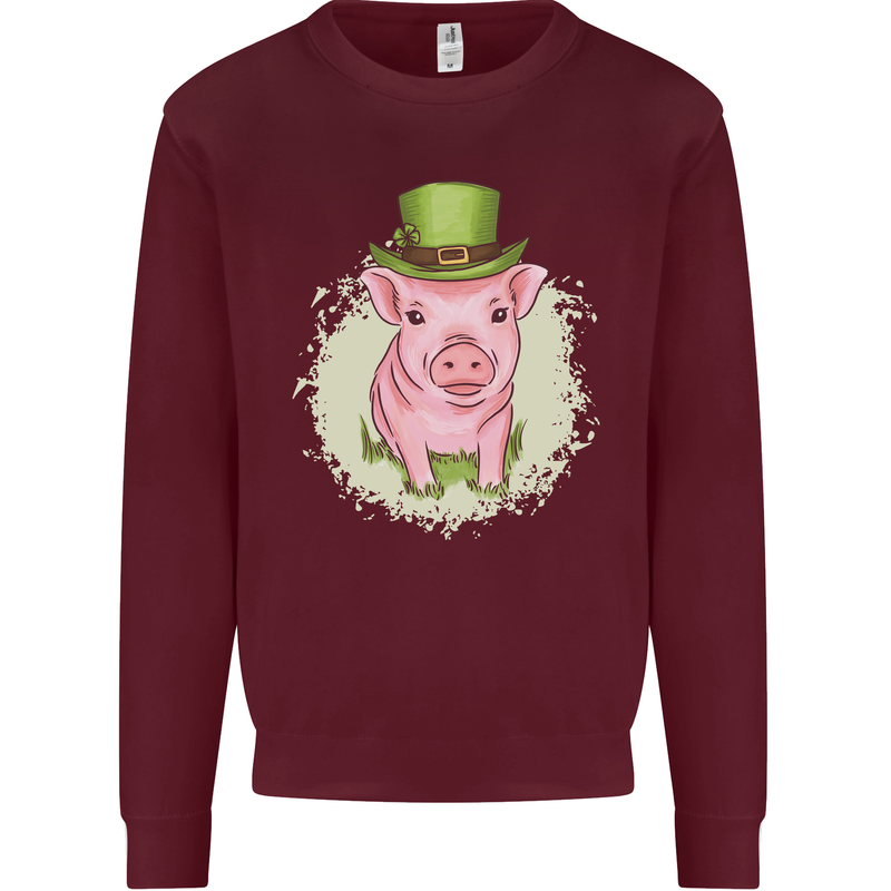St Patricks Day Pig Mens Sweatshirt Jumper Maroon