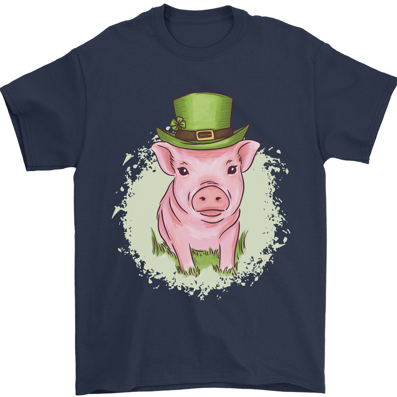 St Patricks Day Pig Mens T-Shirt Cotton Gildan Navy Blue