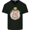 St Patricks Day Pig Mens V-Neck Cotton T-Shirt Black