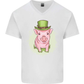 St Patricks Day Pig Mens V-Neck Cotton T-Shirt White