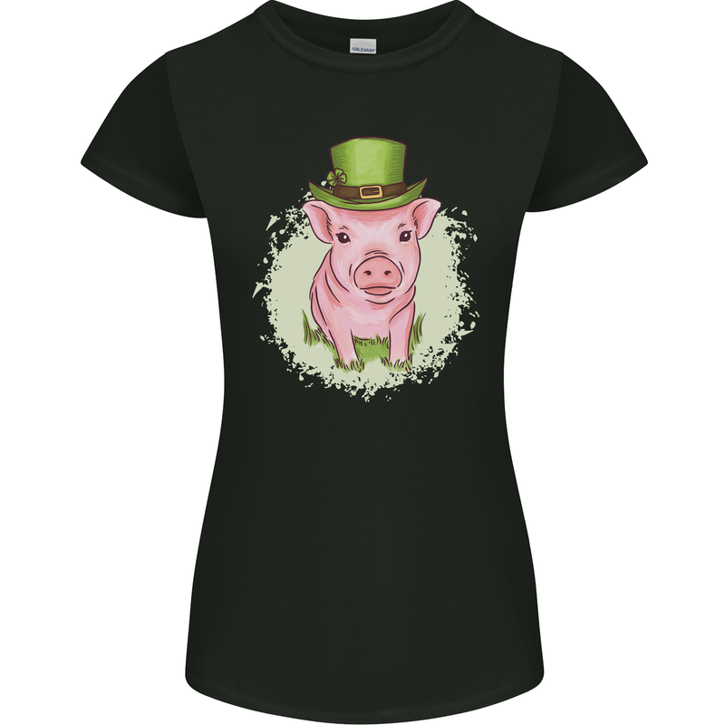 St Patricks Day Pig Womens Petite Cut T-Shirt Black