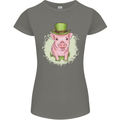 St Patricks Day Pig Womens Petite Cut T-Shirt Charcoal