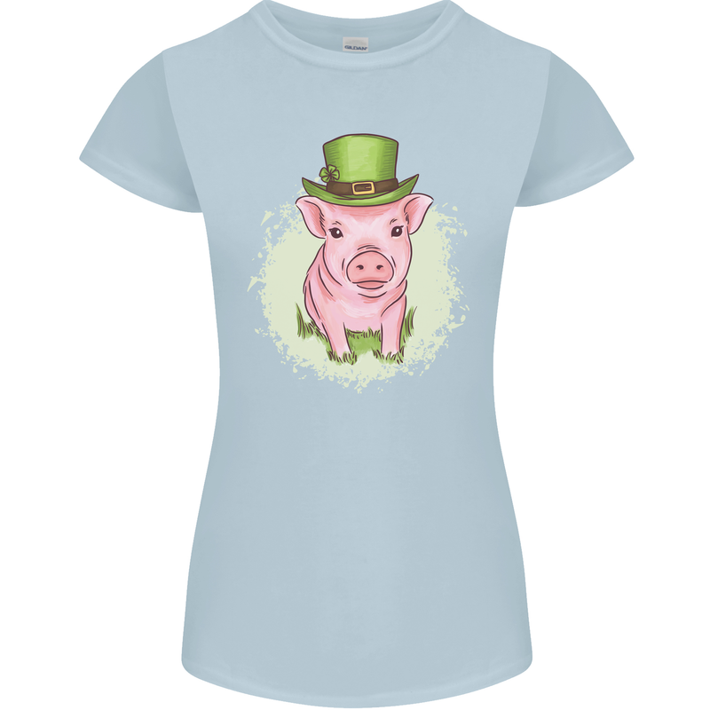 St Patricks Day Pig Womens Petite Cut T-Shirt Light Blue