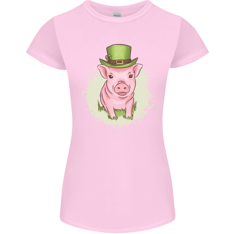 St Patricks Day Pig Womens Petite Cut T-Shirt Light Pink