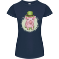 St Patricks Day Pig Womens Petite Cut T-Shirt Navy Blue