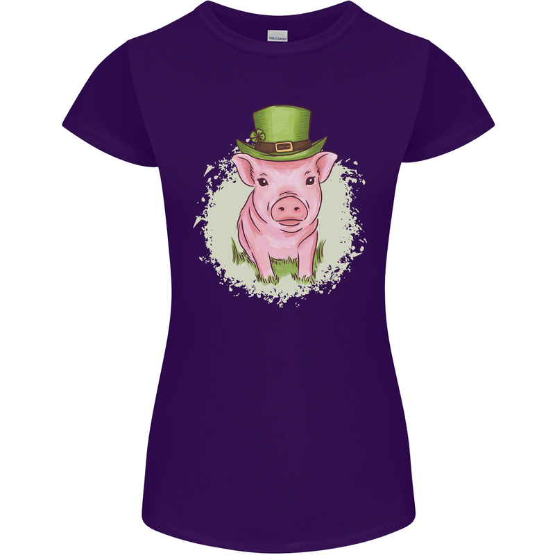 St Patricks Day Pig Womens Petite Cut T-Shirt Purple