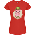 St Patricks Day Pig Womens Petite Cut T-Shirt Red