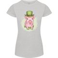 St Patricks Day Pig Womens Petite Cut T-Shirt Sports Grey