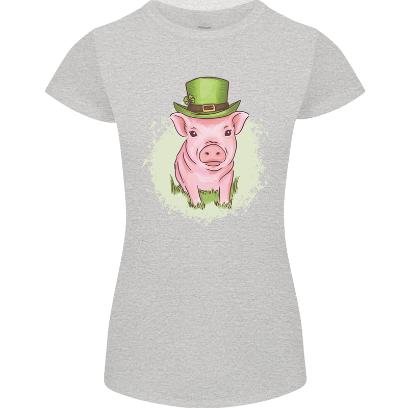 St Patricks Day Pig Womens Petite Cut T-Shirt Sports Grey