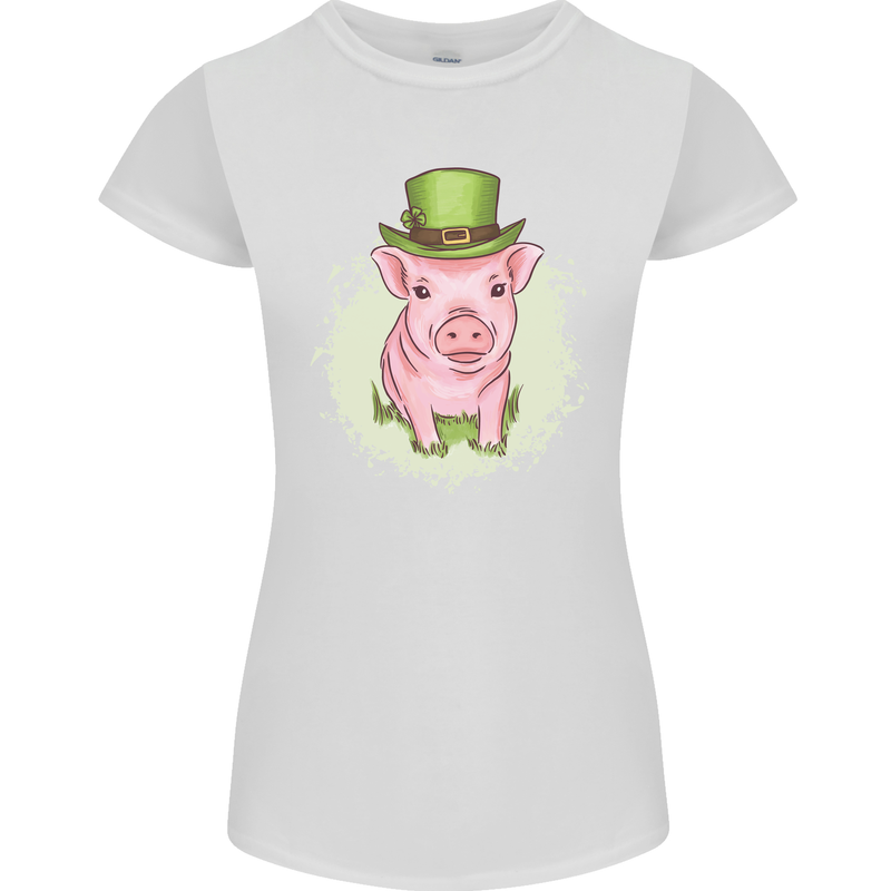 St Patricks Day Pig Womens Petite Cut T-Shirt White
