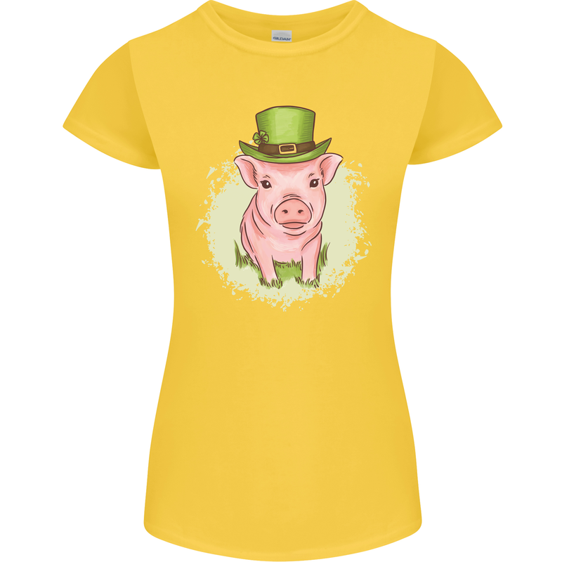 St Patricks Day Pig Womens Petite Cut T-Shirt Yellow