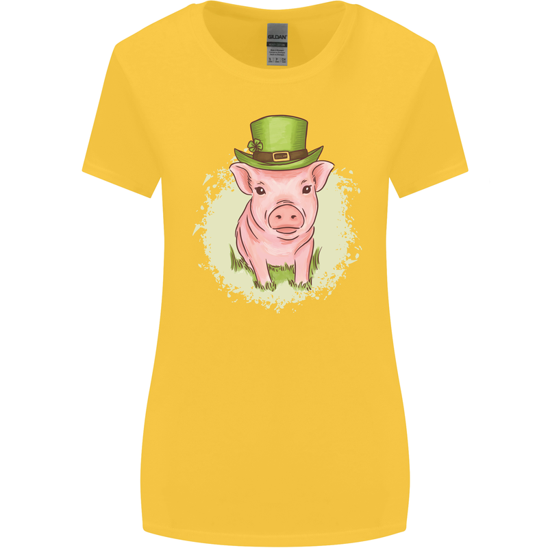 St Patricks Day Pig Womens Wider Cut T-Shirt Yellow
