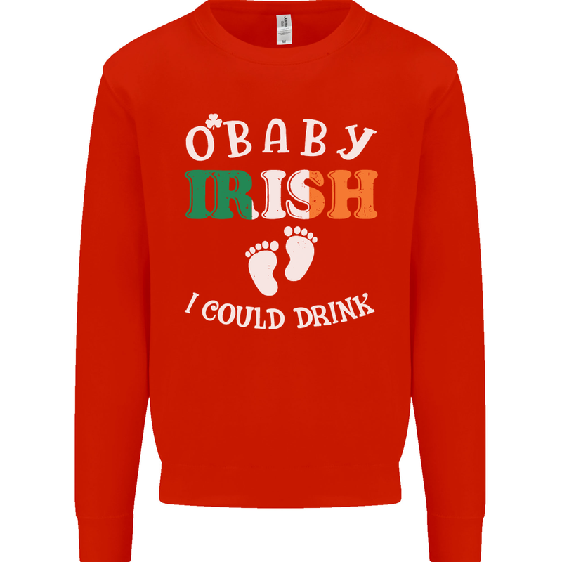 St Patricks Day Pregnant New Baby Funny Kids Sweatshirt Jumper Bright Red