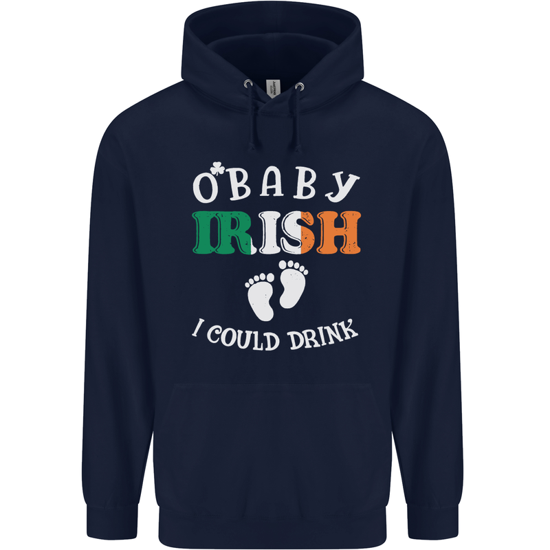 St Patricks Day Pregnant New Baby Funny Mens 80% Cotton Hoodie Navy Blue