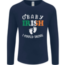St Patricks Day Pregnant New Baby Funny Mens Long Sleeve T-Shirt Navy Blue