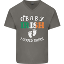 St Patricks Day Pregnant New Baby Funny Mens V-Neck Cotton T-Shirt Charcoal