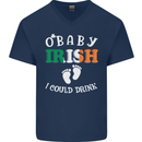 St Patricks Day Pregnant New Baby Funny Mens V-Neck Cotton T-Shirt Navy Blue