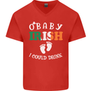 St Patricks Day Pregnant New Baby Funny Mens V-Neck Cotton T-Shirt Red