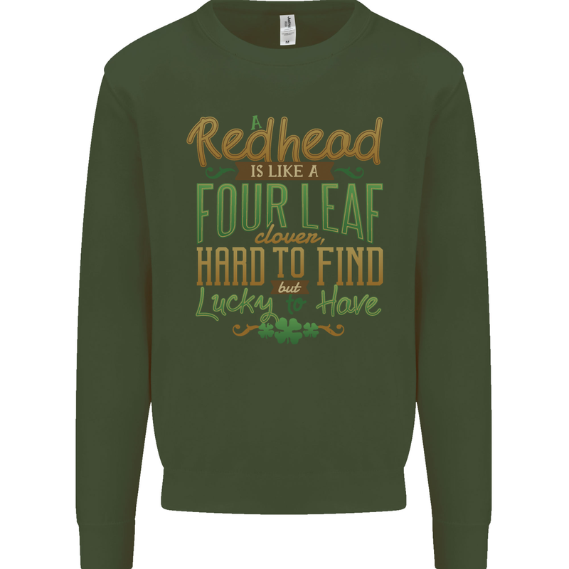 St Patricks Day Redhead Ginger Funny Irish Kids Sweatshirt Jumper Forest Green