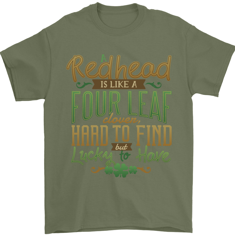 St Patricks Day Redhead Ginger Funny Irish Mens T-Shirt Cotton Gildan Military Green