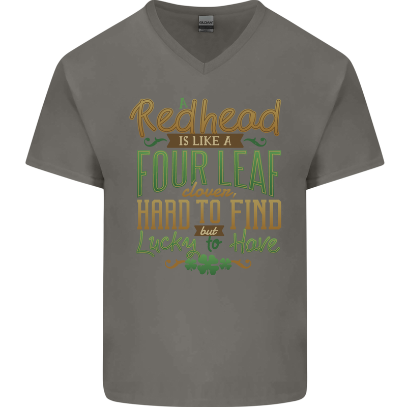 St Patricks Day Redhead Ginger Funny Irish Mens V-Neck Cotton T-Shirt Charcoal