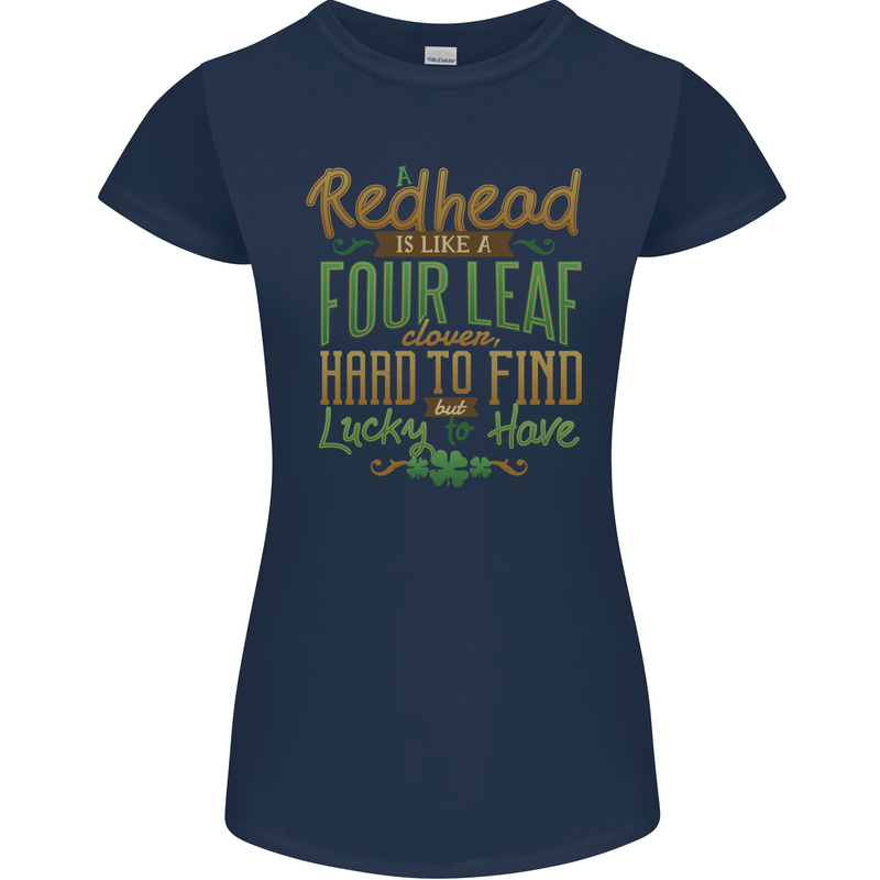 St Patricks Day Redhead Ginger Funny Irish Womens Petite Cut T-Shirt Navy Blue