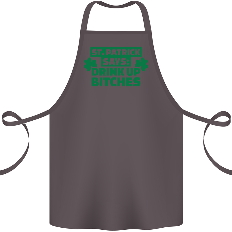 St Patricks Day Says Drink up Bitches Beer Cotton Apron 100% Organic Dark Grey