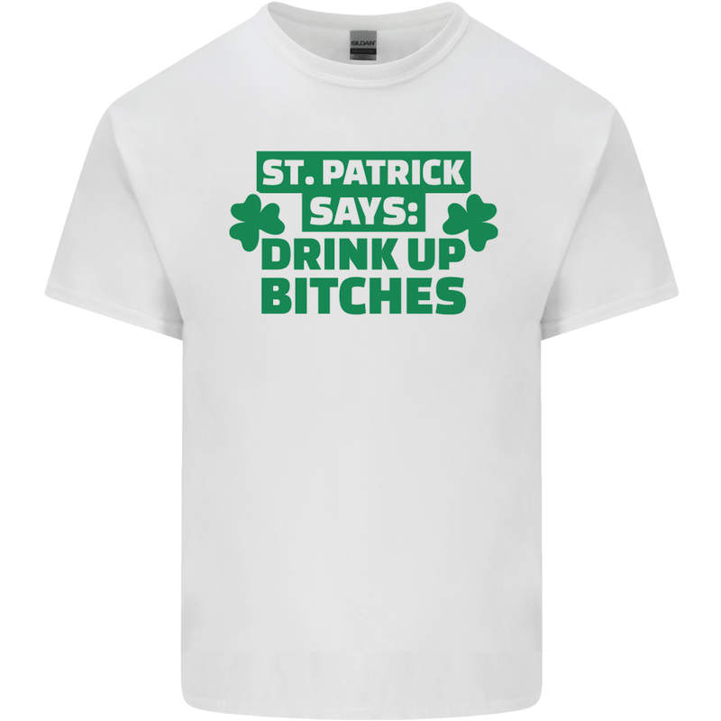 St Patricks Day Says Drink up Bitches Beer Kids T-Shirt Childrens White