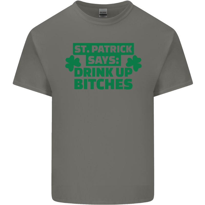 St Patricks Day Says Drink up Bitches Beer Mens Cotton T-Shirt Tee Top Charcoal