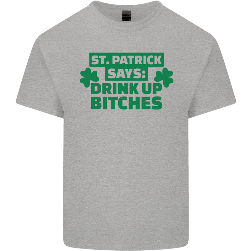 St Patricks Day Says Drink up Bitches Beer Mens Cotton T-Shirt Tee Top Sports Grey