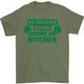 St Patricks Day Says Drink up Bitches Beer Mens T-Shirt Cotton Gildan Military Green