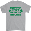 St Patricks Day Says Drink up Bitches Beer Mens T-Shirt Cotton Gildan Sports Grey