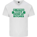 St Patricks Day Says Drink up Bitches Beer Mens V-Neck Cotton T-Shirt White