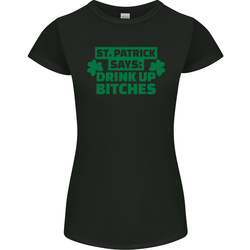 St Patricks Day Says Drink up Bitches Beer Womens Petite Cut T-Shirt Black