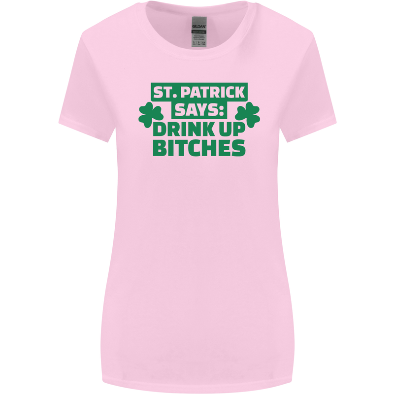 St Patricks Day Says Drink up Bitches Beer Womens Wider Cut T-Shirt Light Pink