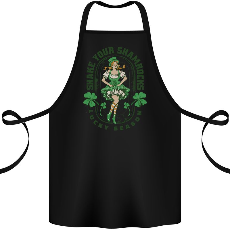 St Patricks Day Shake Your Shamrocks Cotton Apron 100% Organic Black