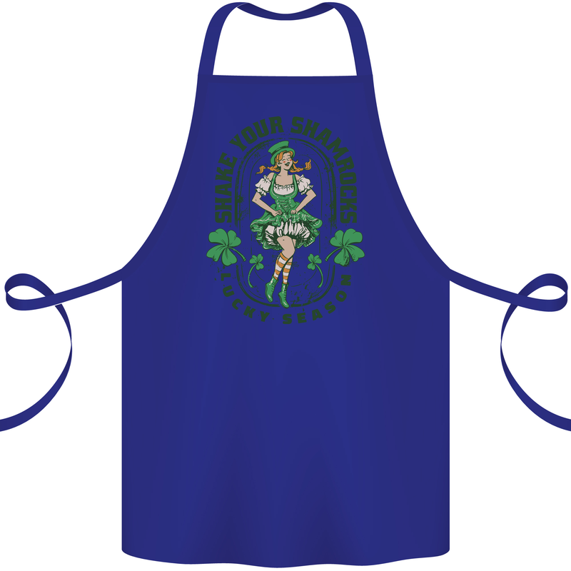 St Patricks Day Shake Your Shamrocks Cotton Apron 100% Organic Royal Blue