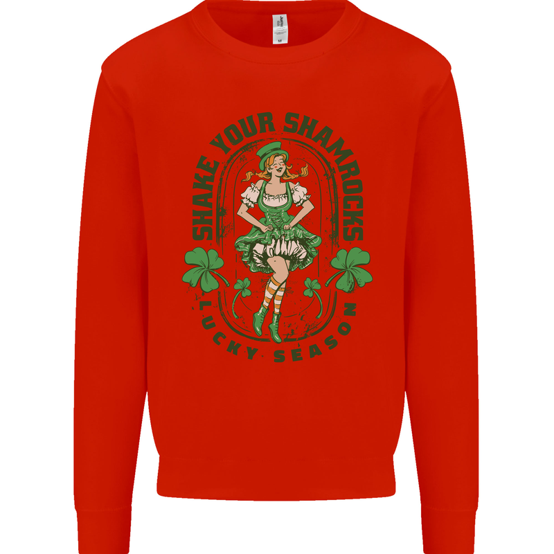 St Patricks Day Shake Your Shamrocks Kids Sweatshirt Jumper Bright Red