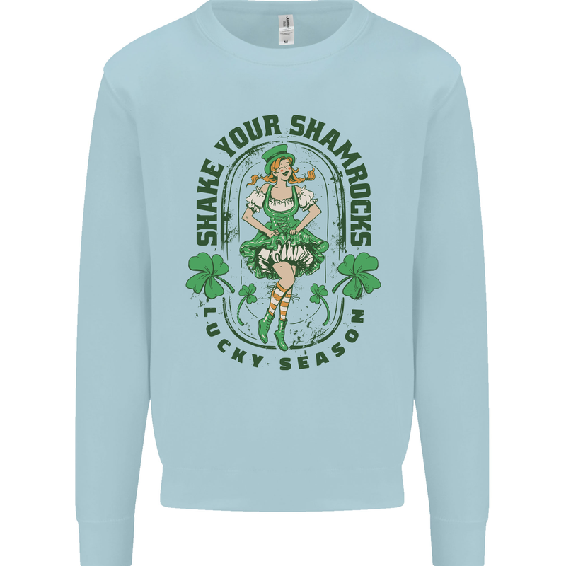 St Patricks Day Shake Your Shamrocks Kids Sweatshirt Jumper Light Blue